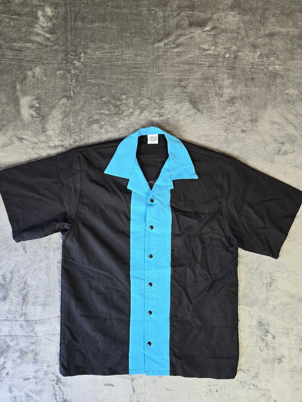Vintage Tutti Button Up Bowling Shirt Size Large Made In USA Black Blue